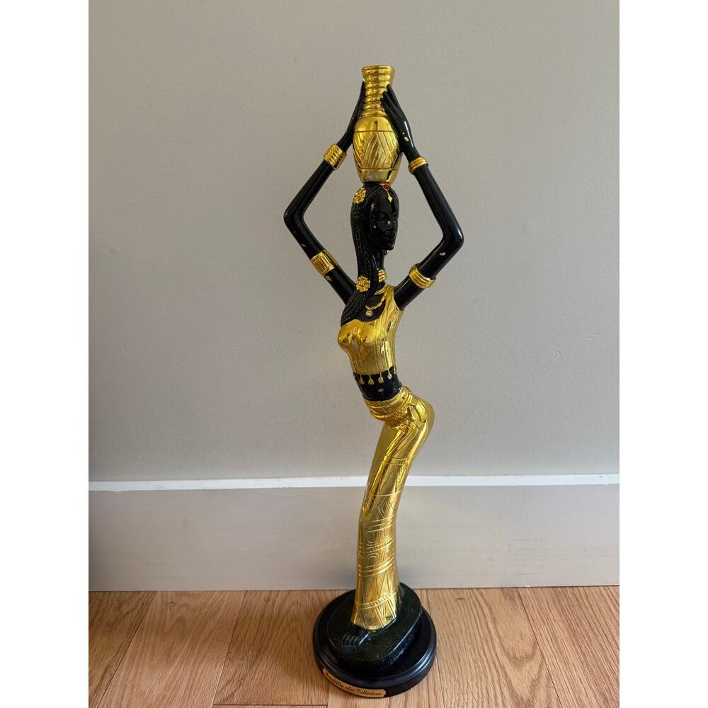 Vintage Decoralle Art Collection Black & Gold African Lady Figurine Decor JL